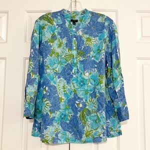 Talbots blue & green floral beaded top w/ pleated back. Size Women's Large P